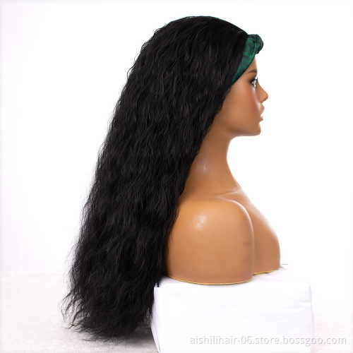 Syntnetic Long Black Air Curly Hair Wigs With Hiagh Quality Soft Headband For Women